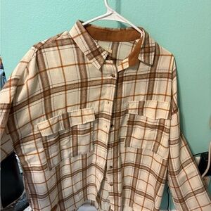 Simply Southern Cream and Brown Plaid Shirt
